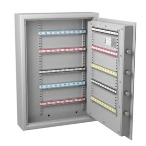 Armoire à clés Hartmann Clés Protect Compact 100 (100 crochets) - porte ouverte et rails garnis de clés numérotées