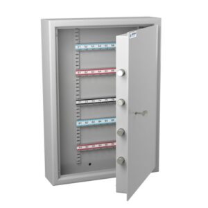 Armoire à clés Hartmann Clés Protect Compact 100 (100 crochets) - porte ouverte, rails d'accrochage réglables visibles