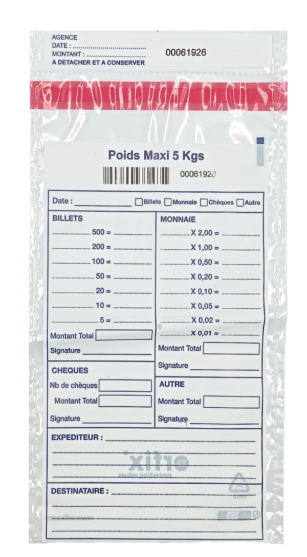 Sacs plastique multi-usage à talon détachable, 180 × 300 mm, lot de 1 000
